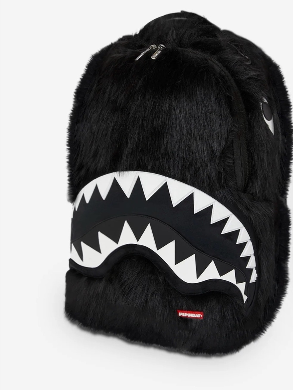 Sprayground Black Faux Fur Shark Mouth Backpack